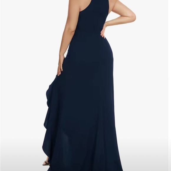 Ruffle Trim Split He Halter Neck Dress - Picture 2 of 3